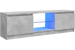 vidaXL Meuble TV avec Lumières LED, Armoire de Télévision, Meuble Télé de Salon, Armoire Basse Salle de Séjour Intérieur, Moderne, Gris Béton