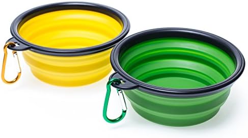 Collapsible Travel Dog Bowl, Portable Pet Cat Food Water Feeding Bowl, Set of 2(yellow and green)