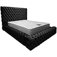 Beds & Co Grey Plush Velvet Upholstered Regal Ambassador Bed Frame and Headboard - Mattress - Hand Made in the UK (Balck-Plush Velvet, King With Mattress 5FT)
