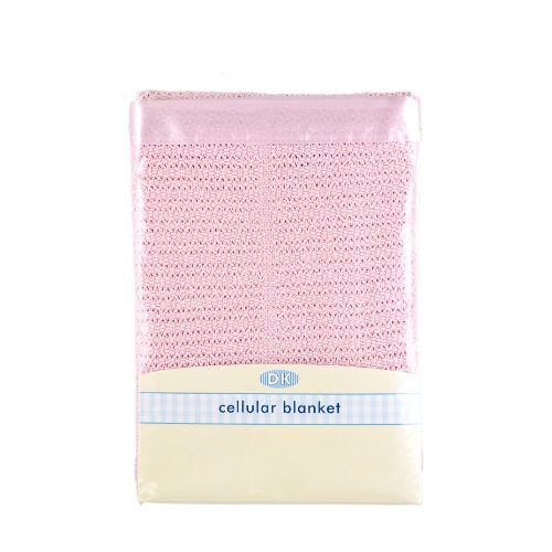 DK 100 Percent Cotton Cellular Pram Blanket (Pink)