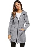  zhenwei Chaqueta Impermeable con Capucha para Mujer, Cortavientos, Cremallera Ligera, cómoda Gris M