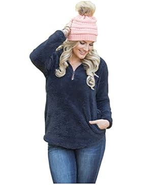 Issza Damen Winter Langarm Reißverschluss am Ausschnitt Sweatshirt Pullover Tops Bluse Fleecepullover