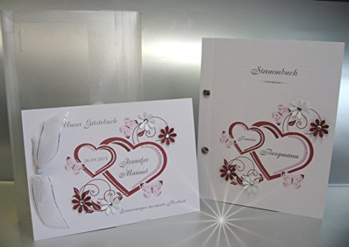 Gästebuch zur Hochzeit + Stammbuch +Tasche im Set 10000 bordeauxrot