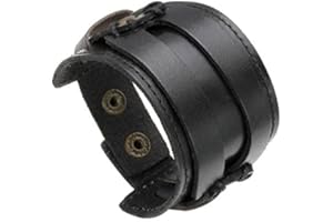 MILAKOO Bracciale rigido da uomo con cinturino largo in pelle nera Gothic