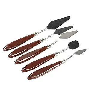 Cake Decor 5Pcs Mixing Tools Artist Oil Painting Pallet Palette Knives Spatula Paint, Wooden Handle