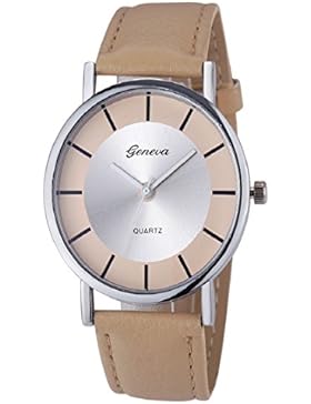 Loveso-Armbanduhr elegant Genf Damenmode Retro Dial Leder analoge Quarz-Armbanduhr Uhren_Khaki
