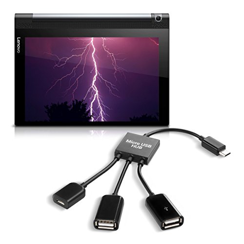 kwmobile 3in1 Micro USB OTG Hub Adapter für Lenovo YOGA Tablet 3-10 - Mikro USB Verteiler in Schwarz