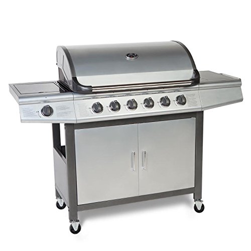 TAINO® Gasgrill BBQ Grillwagen 6 Edelstahl-Brenner 1 Seitenkocher Gas-Grill TÜV Farbe Silber / Anthrazit (6+1) - 4