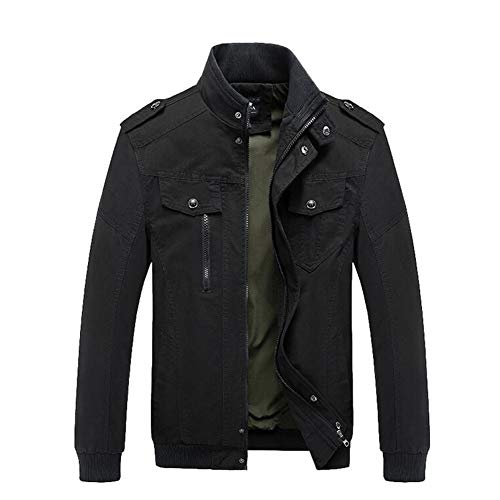 Preisvergleich Produktbild Herren Freizeitjacken Militär Windbreaker Baumwolljacken Bomberjacken Mäntel Cotton Washed Classic Oberbekleidung Tops (Farbe : Schwarz, Größe : 5XL)