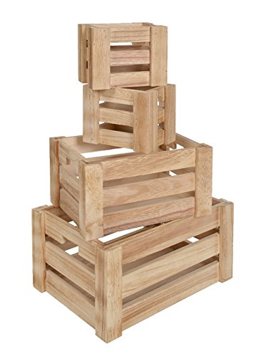 ts-ideen 4er Set Kisten Holztruhe Obstkiste Landhaus Stil Weinkiste Box Aufbewahrung Holzkiste natur Kinder Zimmer - 7