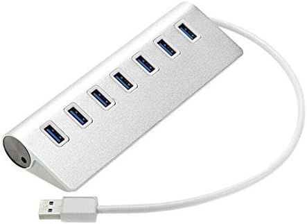 7 Ports USB 3.0 HUB, KooKen Computer Connecter High Speed Power Adapter with 1 Feet Cable For Any PC and Any USB Phone - Silver