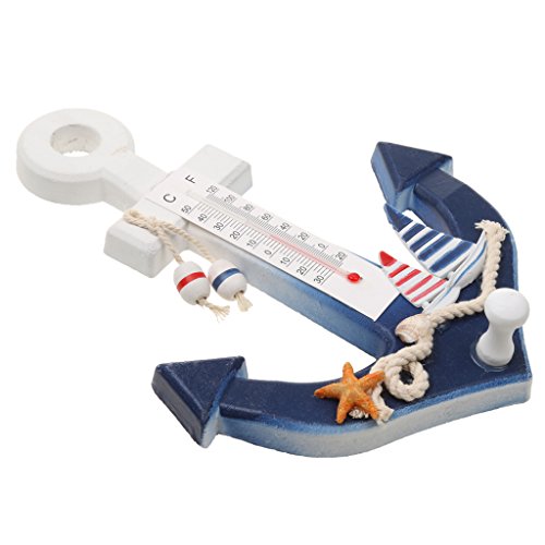 Gazechimp Nautischen Anker mit Thermometer Seestern Dekor , Schild , Haken Zum Aufhängen , Wanddeko Shabby Stil - 4