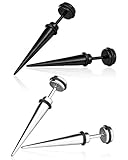 Material: Acero inoxidable. Dilatación falsa de barra Yumilok de acero inoxidable, pendiente hipoalergénico, para mujer y hombre, 2 pares (negro, plata)