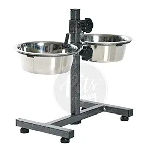 The Pets Company Dog Feeding Bowl with Adjustable Stand, Dog Elevated Diner with Stainless Steel Bowl Set, (Set of 2 Bowls with H-Stand), Medium