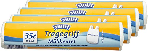 Swirl 4er Pack Müllbeutel mit Tragegriff, 35 Liter, Antibakteriell, 15 Stück pro Rolle, Weiß - 2