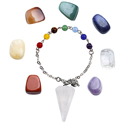JOVIVI Pendule Esoterisme Radiesthesie Divination Rod Hexagone 7 Pierres Chakra Pendentif Combinaison Bracelet