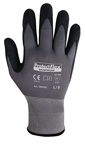 securesse ProtectFlex Montagehandschuhe mit Nitrilbeschichtung, grau/schwarz, 12 Paar, Größe 9