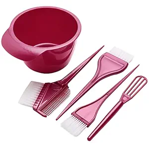 Hair Dyeing Kit, DIY Hair Coloring Brush Set of 5,Hair Dye Combs and Mixing Bowl, Hair Color Applicator (Purplish Red)