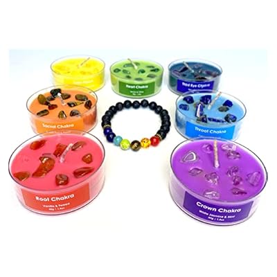 Serenity Crystals Chakra Candle Set - Beautifully Crafted Crystal Infused Candles For Meditation, Healing And Wellness A Suitable Gift For Chakra Spiritual Yoga Meditation, Includes Bracelet