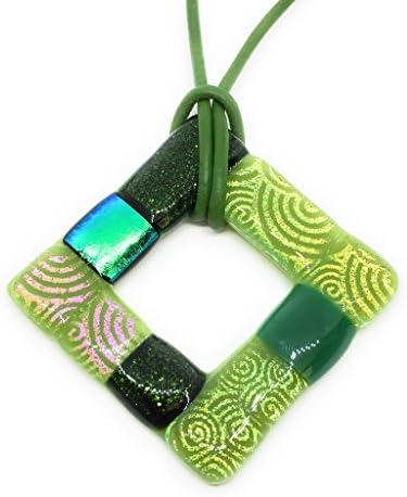 Gifts for Women, Presents for Women - Handmade Dichroic Glass Pendant - Shades of Green, 4cm x 4cm & Includes Gift Box