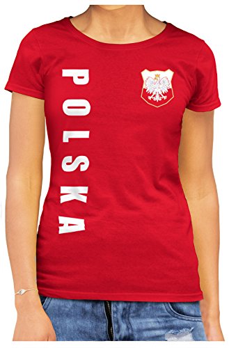 AkyTEX Polen Polska Damen Trikot Fanshirt T-Shirt WM 2018 Name Nummer (Rot, XL)