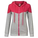 TianWlio Jacken Parka Mäntel Herbst Winter Warme Jacken Strickjacken Damen Lange Ärmel Fleece Sweatshirt Warmer Streifen Zip Fuzzy Hoodie Pullover rot XL