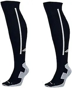 Just rider Bamboo Football Cotton Socks/Stockings for Men Women Knee High Length Superior Grip for Shin Guard, Anti Slip Blister Protection Anti Odour, Free Size (Black)