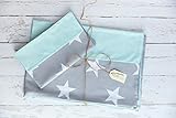 KraftKids Bettwäscheset große weiße Sterne auf Grau und weiße Punkte auf Mint 100 x 135 cm, Kissen 40 x 60 cm und 140 x 200 cm, Kissen 80 x 80 cm