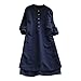 Produktbild Damen Langarmkleid Rundhals Mode Kleid Hemdkleid Frauen Kleider Dreiviertel Ärmel Retro Lange Hülsen beiläufige lose Knopfoberseite Bluse Cocktailkleider Einfaches Kleider
