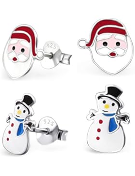 GH* 2 PAAR NIKOLAUS + SCHNEEMANN OHRSTECKER 925 Echt Silber Kinder Mädchen Ohrringe WEIHNACHTSMANN