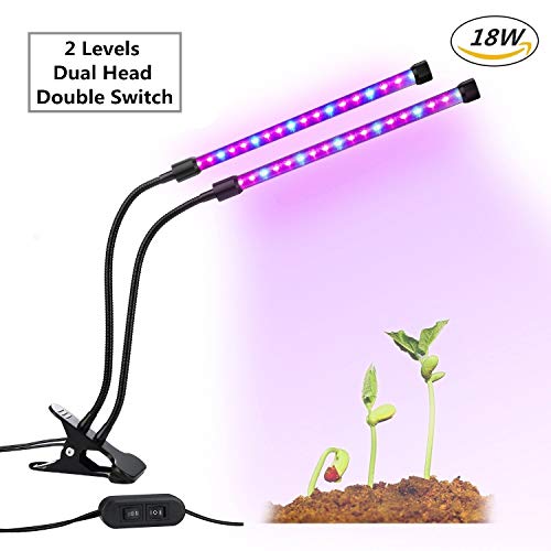 Preisvergleich Produktbild Pflanzenlampe, GLIME Pflanzenleuchte 18W 36 LEDs Doppelkopf Pflanzenlicht Wachstumslampe 360° einstellbar Plant Light dimmbare Pflanzenlichter mit USB Kabel für Zimmerpflanzen Gewächshaus Gartenarbeit