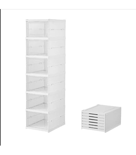 wanghaiyanBD Scarpiera pieghevole portatile a 6 ripiani, 12 scomparti, per armadio, organizer per scarpe pieghevole, in plastica con porta magnetica trasparente, nastro decorativo