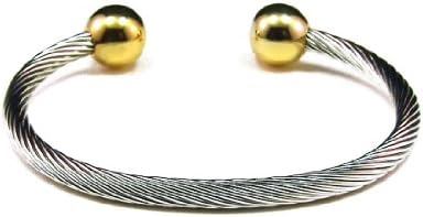 Accents Kingdom Magnetic Stainless Steel Cable Gold Plated Round Ball Cuff Golf Bracelet