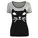 Produktbild Damen T-Shirt, Beikoard Frauen Damen Katze Druck Splice Rundhals T-Shirt Kurzarm Tops T-Shirts Bluse Sommer T Shirt Frauen Casual Locker Beiläufig Tanktops (L2, Grau)