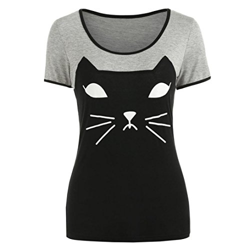 Preisvergleich Produktbild Damen T-Shirt, Beikoard Frauen Damen Katze Druck Splice Rundhals T-Shirt Kurzarm Tops T-Shirts Bluse Sommer T Shirt Frauen Casual Locker Beiläufig Tanktops (L2, Grau)