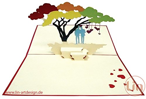 LIN-POP UP Karten homosexuelle Hochzeitskarten, Hochzeitseinladungen, 3D Karten Grußkarten Hochzeit, Hochzeitsglückwunsch, Glückwunschkarten gleichgeschlechtige Ehe, Regenbogenbaum - 3