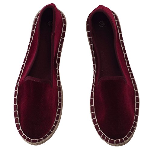 Japanwelt Espadrilles Samtschuhe Damen Pantoffeln - Samt Slipper Sommerschuhe Bordeaux Größe 37 - 8