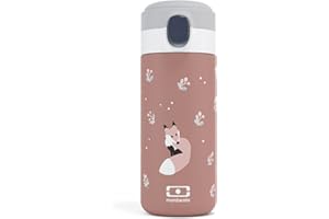MONBENTO - Kids Insulated Bottle MB Pop Fox - 12 Oz - szczelna - gorąca/zimna do 12 godzin - mała butelka na wodę dla dzieci do szkoły/parku lub do torebki dla dorosłych - BPA Free Food Grade Safe - Różowy Cynamon