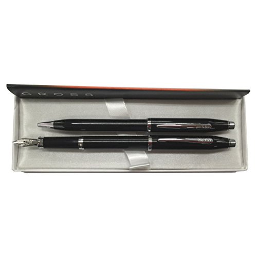 Cross Century II black lacquer ballpoint and fountain pen set