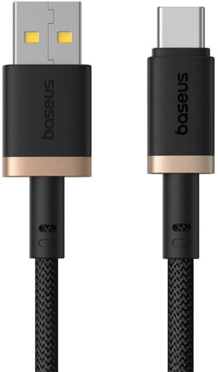 Baseus Dura Series USB-A to USB-C Hızlı Şarj ve Veri Kablosu, 60 W, 1 m, Siyah-Altın, Android uyumlu, Tablet, Telefon, Kulaklık, Powerbank Uyumlu (iPhone ile Uyumlu Değil)