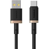 Baseus Dura Series USB-A to USB-C Hızlı Şarj ve Veri Kablosu, 60 W, 1 m, Siyah-Altın, Android uyumlu, Tablet, Telefon, Kulakl