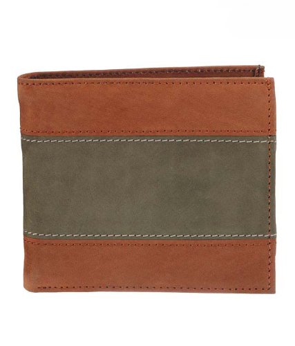 WalletsnbagsRL Men's W 14 - Grtn Olive Green & Tan Leather Nubuck Dual Edge Wallet