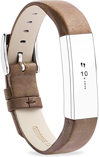 Tan Genuine Leather Bands for Fibit Alta and Alta HR , FITEEN Replacement Wrist Band , Pin and Tuck