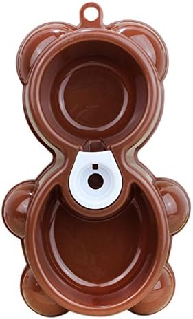 iTemer Plastic Pet Bowl 2 in 1 Double Function Dog Cat Automatic Water Dispenser Food Bowl Bear Pattern (Brown)