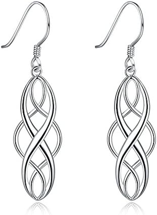 Infinity Drop Earrings for Women, 925 Sterling Silver Celtic Knot Twist Wave Dangling Hooks Earrings, Allergy Free Jewellery Christmas Birthday Gift for Ladies Girls