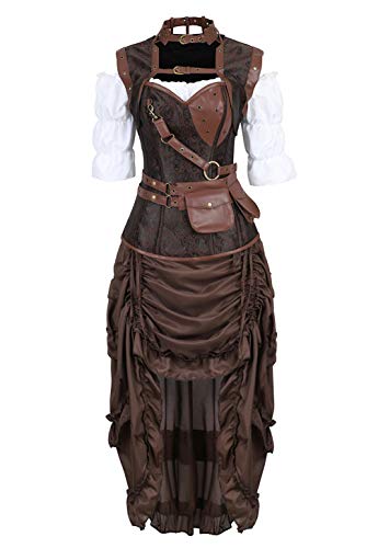 Rosfajiama Disfraces Mujer Carnaval Medieval Corset Steampunk Sexy Combinaciones para Faldas Halloween Disfraz Mujer XL
