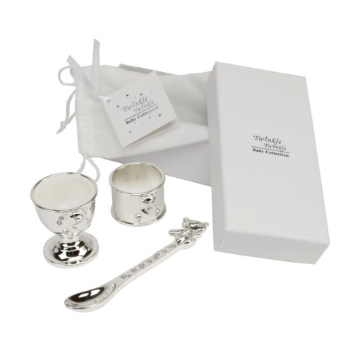 Personalised Silver Plated Egg Cup & Spoon Gift Set For Christening/Baptism/Naming Day (CG308C)