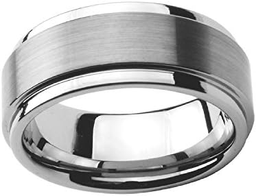 Sj Fashion Men's Tungsten 8mm Polished Beveled Edge Matte Brushed Finish Center Ring