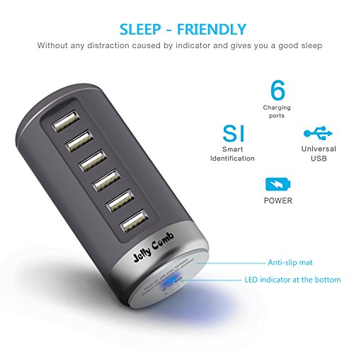 Jelly Comb USB Ladegerät 6-Port mit SI (Smart Identifikation) Technologie für iPhone, iPad, Samsung Galaxy, Nexus, HTC, Motorola, LG und weitere (Grau) - 4