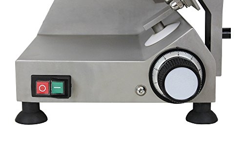 Beeketal ‚Profi250-VA‘ Aufschnittmaschine mit Ø 250 mm Spezialmesser (hohlschliff mit glatter Schneide), Schnittstärke 0-12 mm stufenlos verstellbar, Edelstahl Profi Schrägschneider mit Schnittguthalter und Schubhilfe, inkl. integrierter Schärfevorrichtung - 6